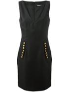 Dsquared2 V-neck Decorative Button Dress, Women's, Size: 42, Black, Silk/virgin Wool/polyester/viscose