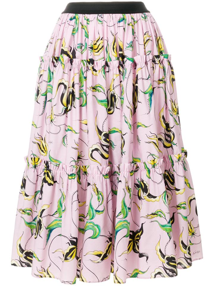 Fausto Puglisi Floral Print Full Skirt - Pink & Purple