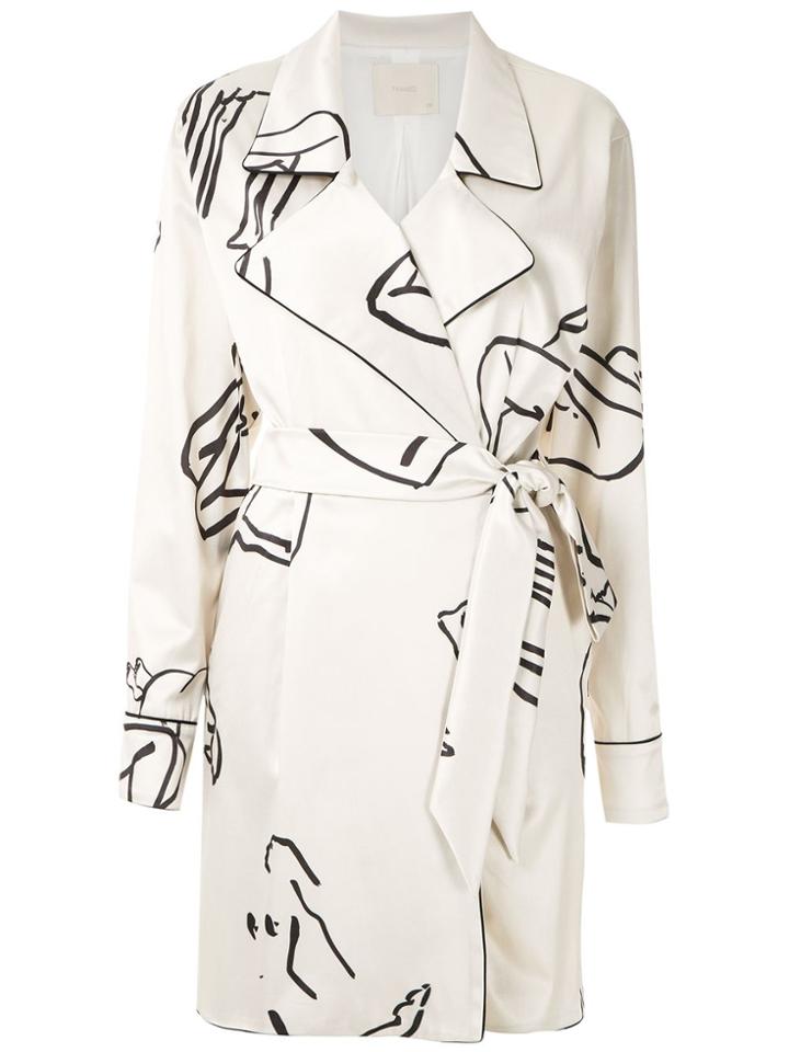 Framed Printed Wrap Shirt Dress - Neutrals