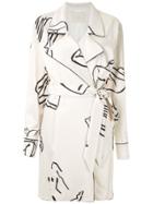 Framed Printed Wrap Shirt Dress - Neutrals