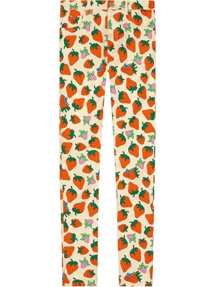 Gucci Skinny Pant With Gucci Strawberry Print - Blue