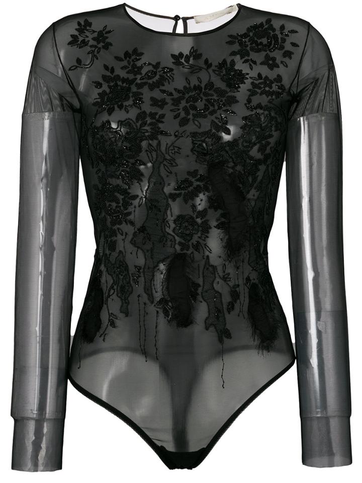 Amen Embellished Sheer Leotard - Black