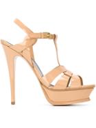 Saint Laurent Tribute Sandals, Women's, Size: 38.5, Nude/neutrals, Patent Leather/leather