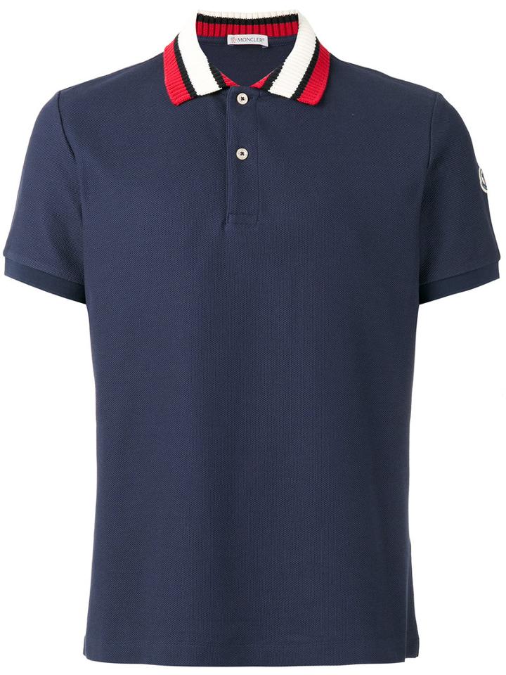 Moncler Striped Collar Polo Shirt, Men's, Size: Large, Blue, Cotton