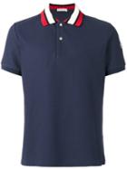Moncler Striped Collar Polo Shirt, Men's, Size: Large, Blue, Cotton