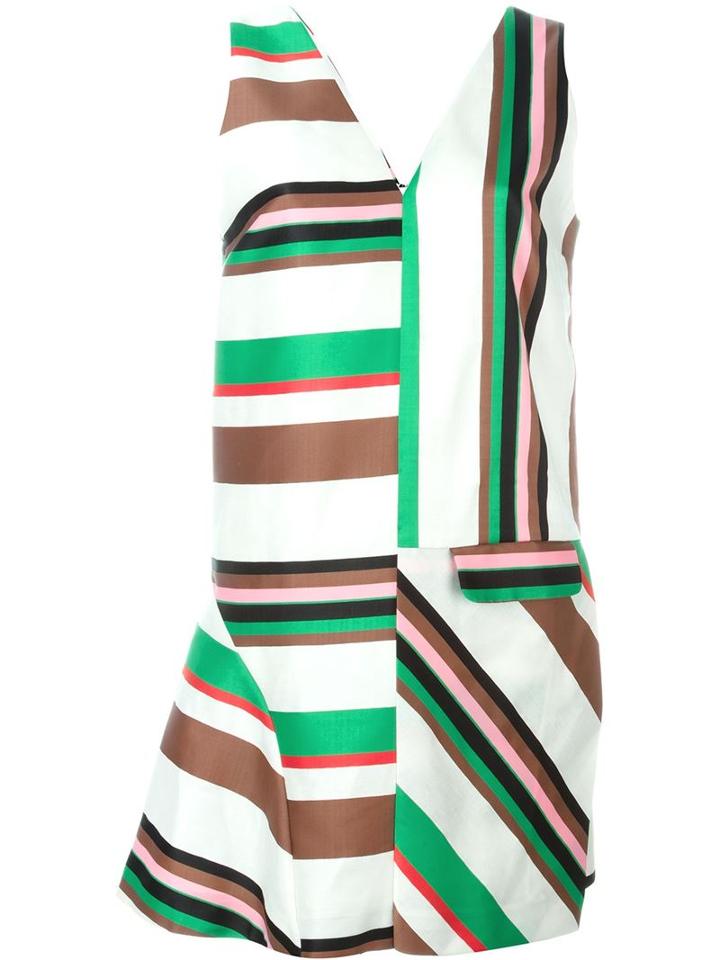 Msgm Flared Detail Striped Dress, Women's, Size: 42, White, Silk/linen/flax/polyester