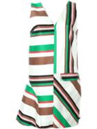 Msgm Flared Detail Striped Dress, Women's, Size: 42, White, Silk/linen/flax/polyester
