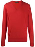 Dolce & Gabbana Ribbed V-neck Knitted Jumper - Red