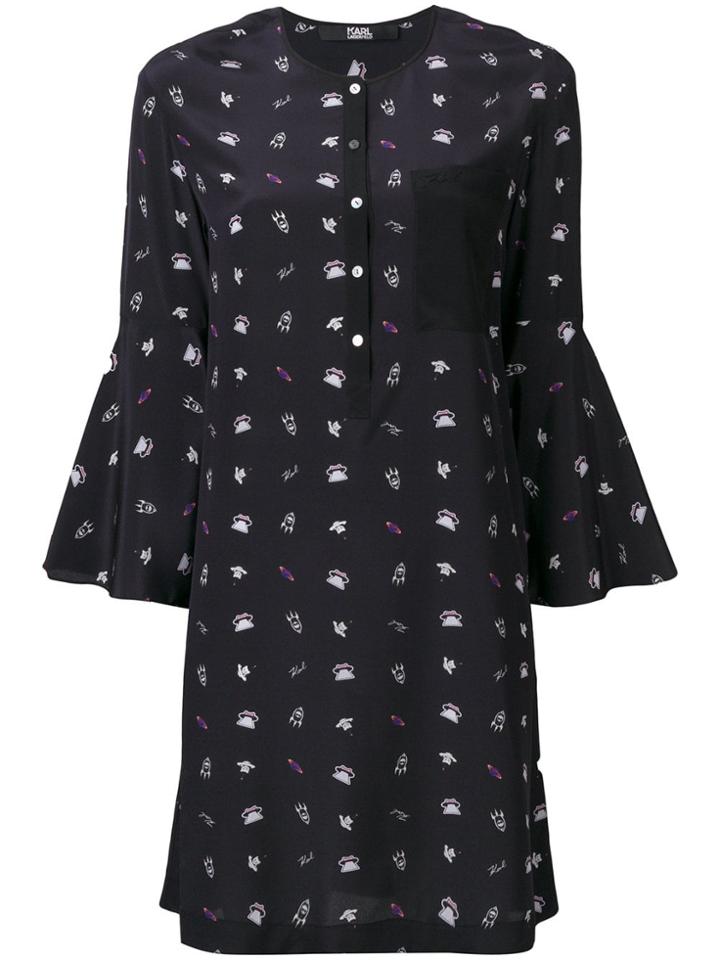 Karl Lagerfeld Bell Sleeve Printed Dress - Blue