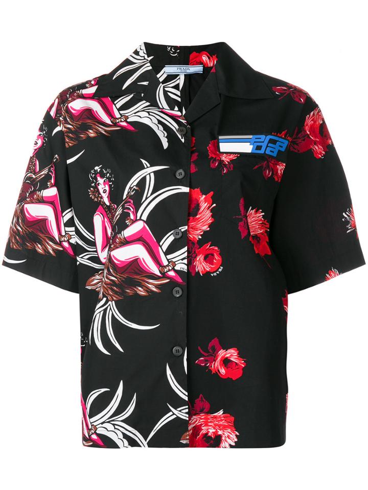 Prada Multi-pattern Bowling Shirt - Black