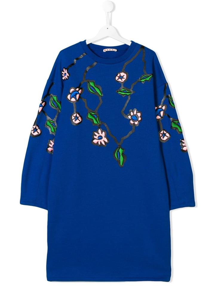 Marni Kids Teen Floral Embroidered Sweatshirt - Blue