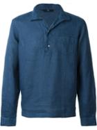 Fay Hawaii Neck Long Sleeve Shirt, Men's, Size: 42, Blue, Linen/flax