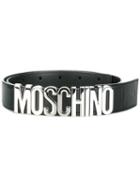 Moschino Logo Belt, Women's, Size: 80, Black, Calf Leather/metal