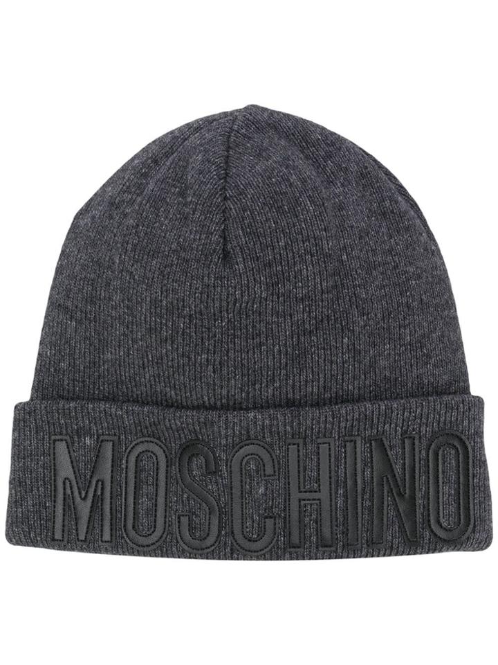Moschino Rolled Logo Beanie - Grey
