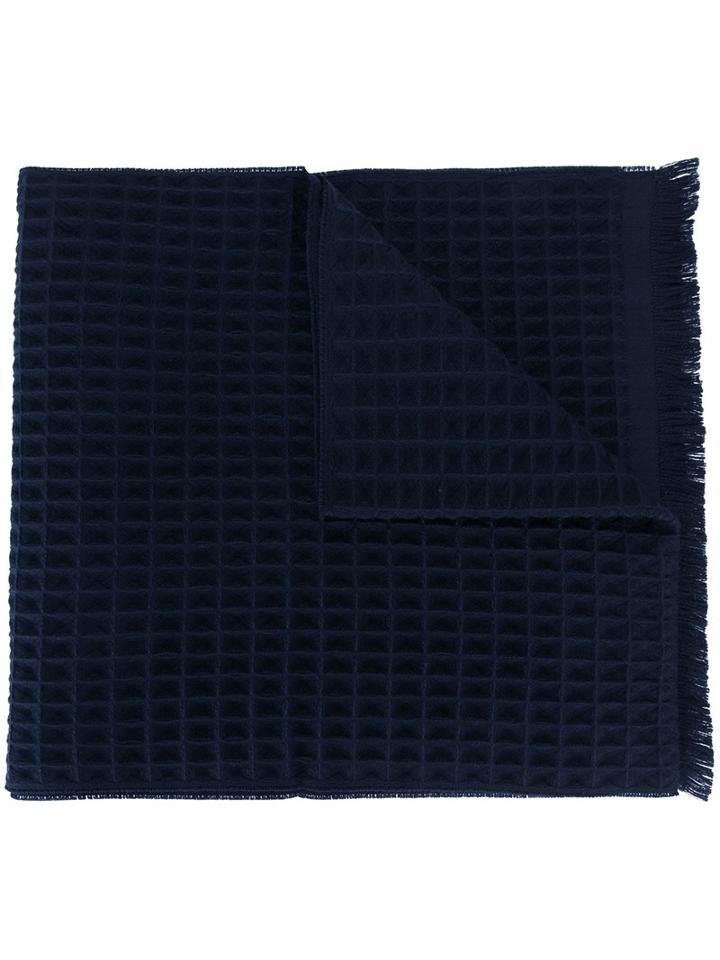 Armani Collezioni Waffle Knit Scarf, Men's, Blue, Calf Leather/wool