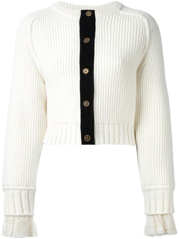 Philosophy Di Lorenzo Serafini Ribbed Detail Cardigan, Women's, Size: 42, White, Virgin Wool/polyimide