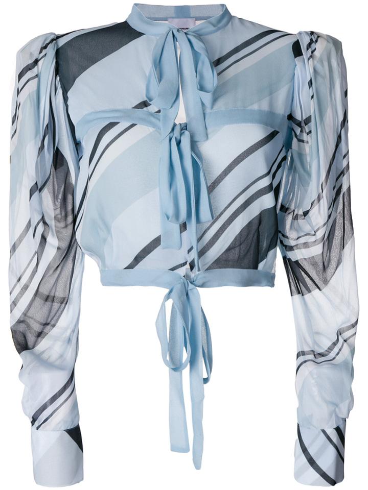 Brognano Printed Tied Cropped Blouse - Blue