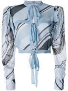 Brognano Printed Tied Cropped Blouse - Blue