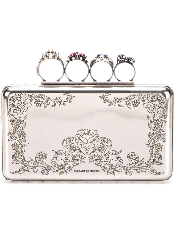 Alexander Mcqueen 'leaf' Box Clutch, Women's, Grey