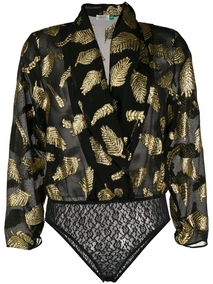 Rixo Rose Wrap Blouse Bodysuit - Black