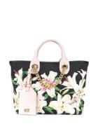 Dolce & Gabbana Small Capri Shopping Bag In Lily Print - Black