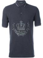 Dolce & Gabbana Embroidered Crown Polo Shirt, Men's, Size: 48, Grey, Cotton