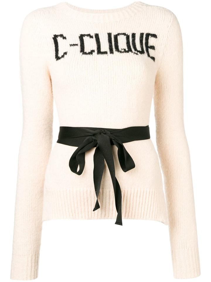Pinko Ribbon Belted Slogan Jumper - Neutrals