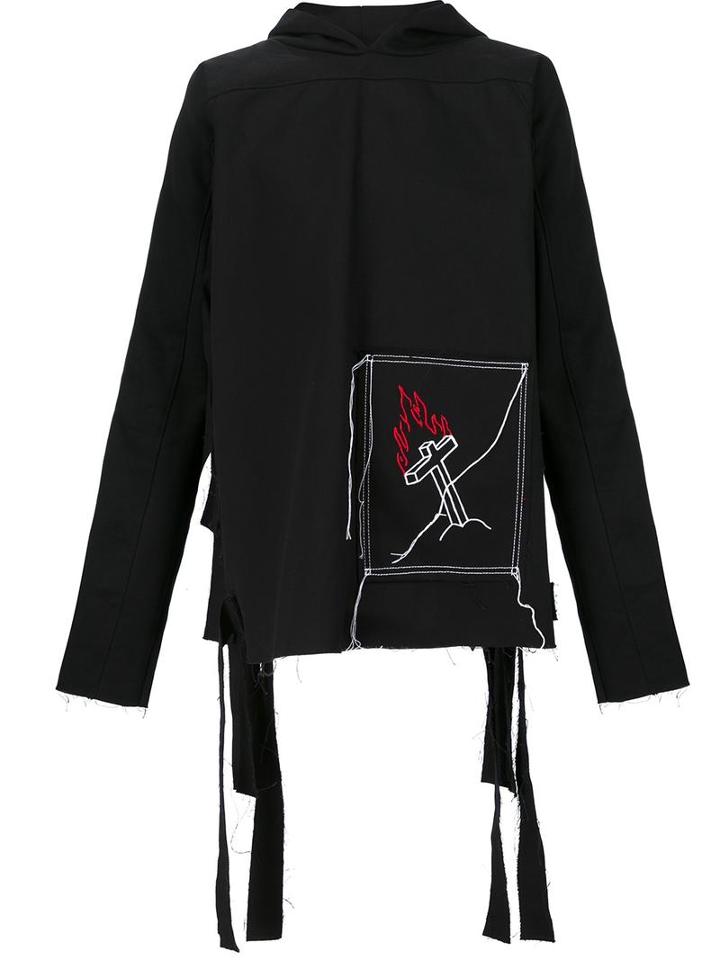 Black Fist Flaming Cross Hoodie, Men's, Size: Large, Cotton