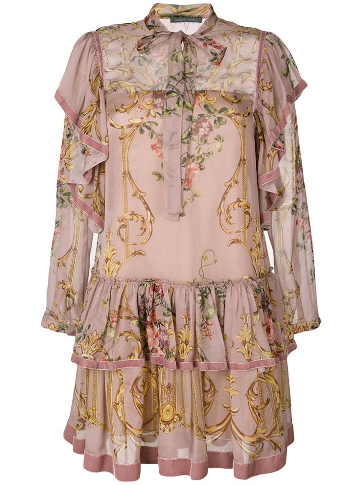 Alberta Ferretti Printed Tie Neck Dress - Nude & Neutrals