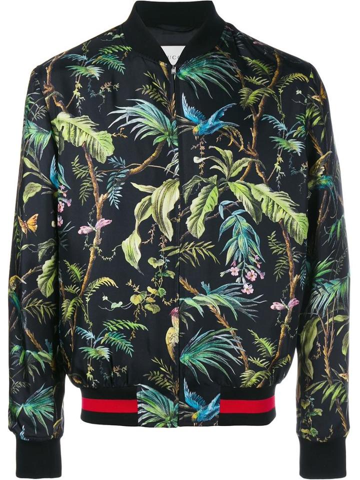 Gucci Tropical Print Bomber Jacket, Men's, Size: 48, Black, Silk/viscose/cotton