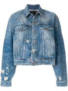 R13 Distressed Cropped Denim Jacket - Blue