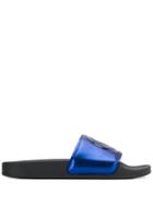 Versace Collection Metallic Medusa Slides - Blue