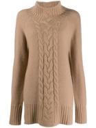 Max Mara Cable Knit Turtle Neck Sweater - Brown