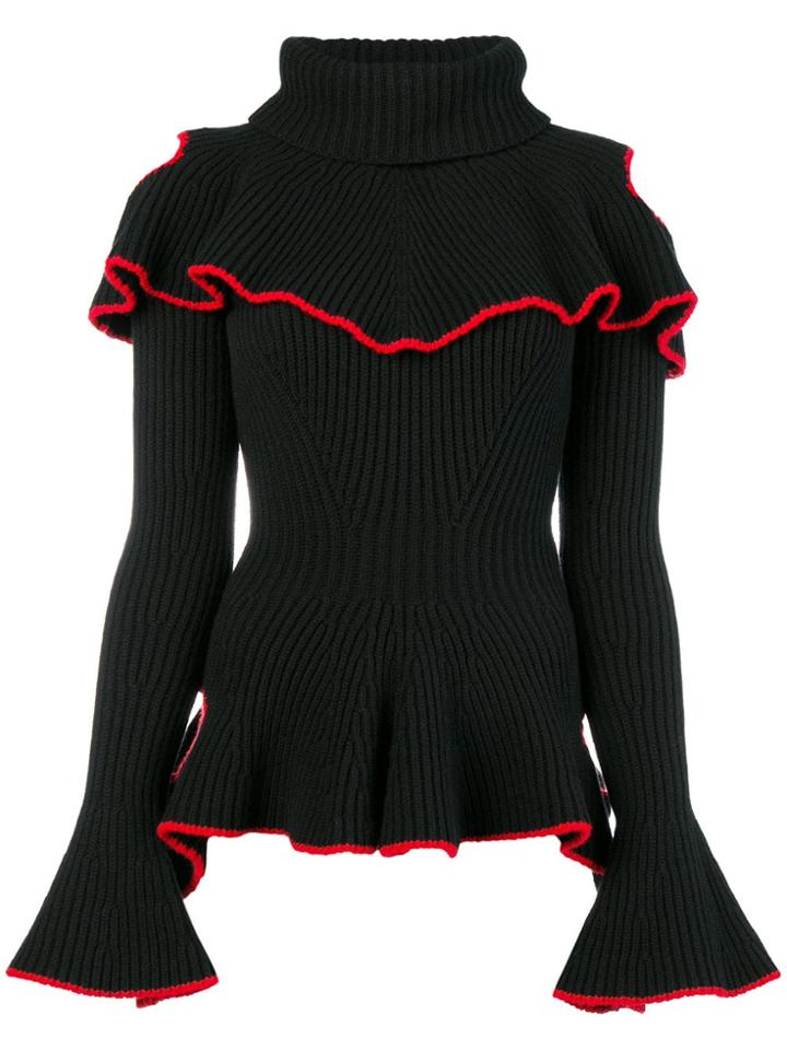 Alexander Mcqueen Ruffle Open-shoulder Jumper - Black