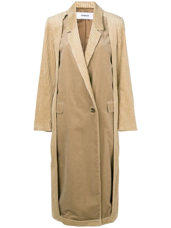 Chalayan Cut-away Corduroy Coat - Nude & Neutrals