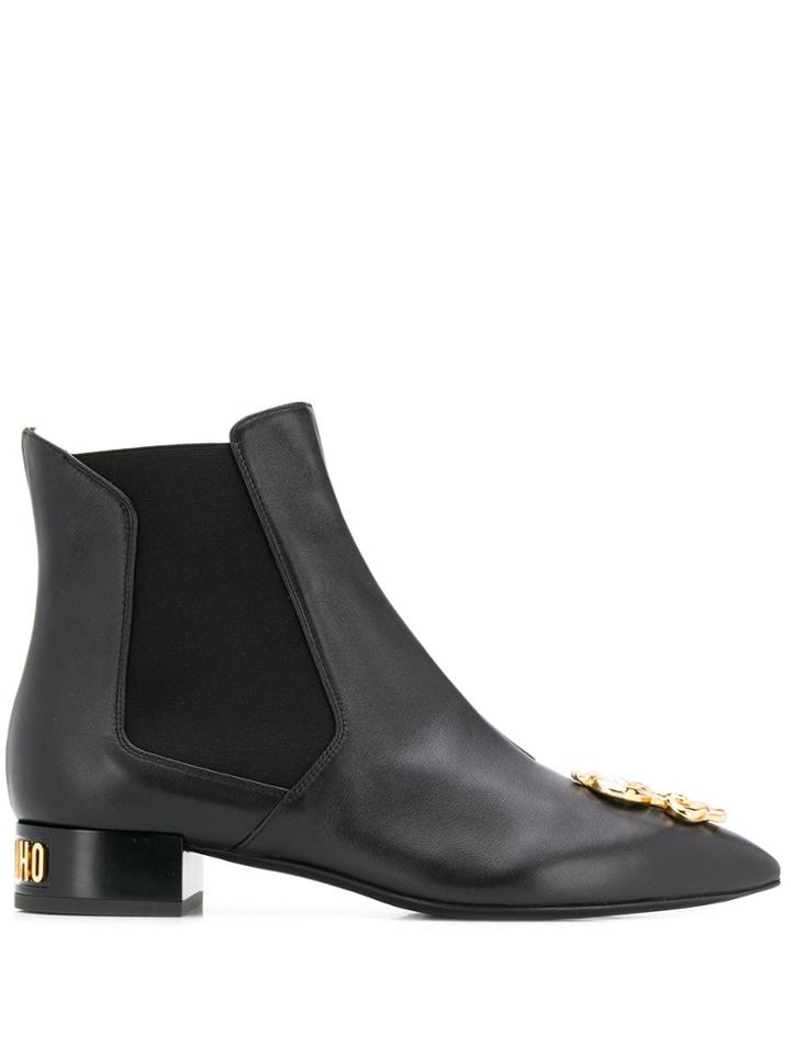 Moschino Dollar Sign Plaque Ankle Boots - Black