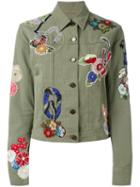 Saint Laurent - Embroidered Patch Denim Jacket - Women - Cotton - S, Green, Cotton