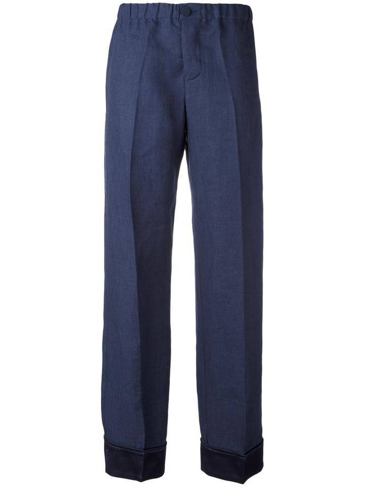 F.r.s For Restless Sleepers Straight Tailored Trousers, Women's, Size: Large, Blue, Linen/flax