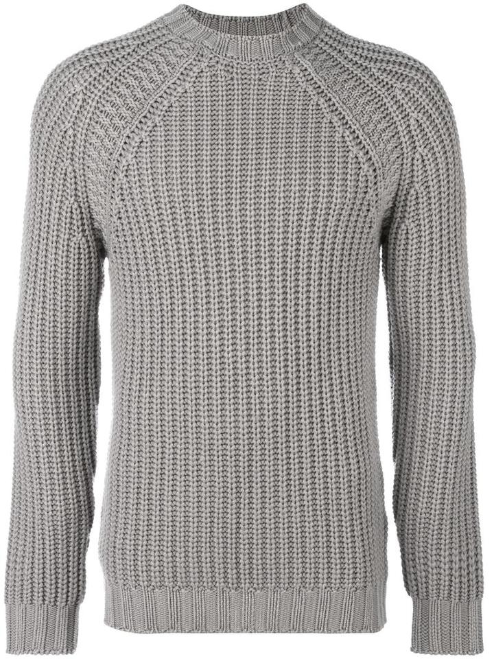 Fay Ribbed Jumper, Men's, Size: 50, Grey, Virgin Wool
