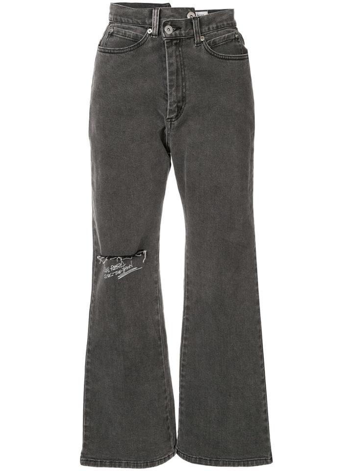 Ground Zero Asymmetric Printed Flared Jeans - Grey