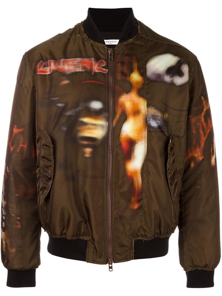 Givenchy Freedom Print Paneled Bomber Jacket - Green