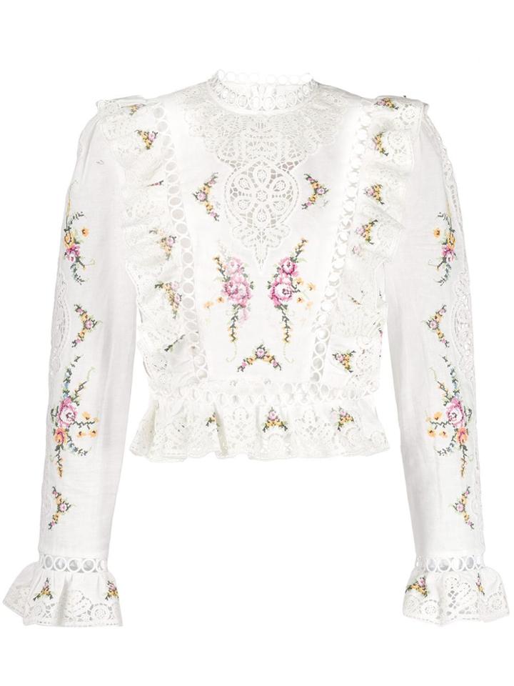 Zimmermann Embroidered Lace Top - White