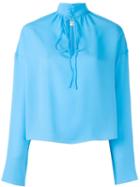 Balenciaga - Tied Collar Top - Women - Silk - 34, Women's, Blue, Silk