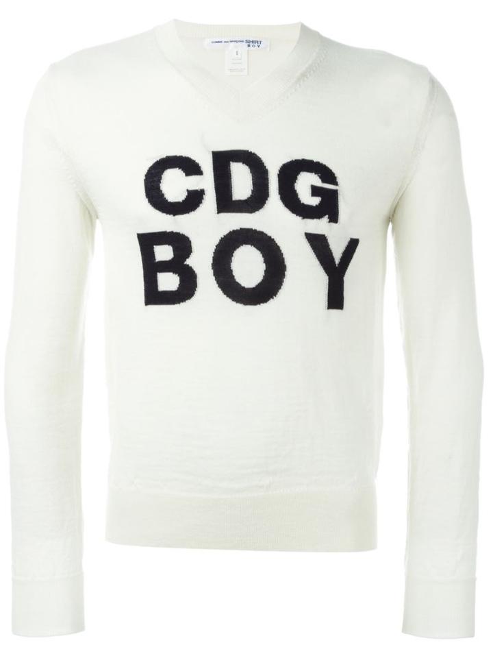 Comme Des Garçons Shirt Boy Logo Intarsia Jumper, Size: Medium, Nude/neutrals, Wool