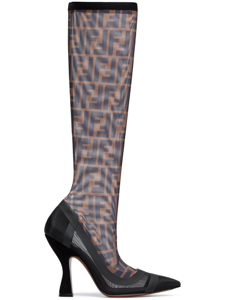 Fendi 105 Ff Logo Fabric Leather Over-the-knee Boots - Black