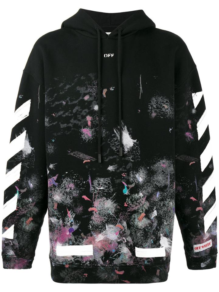 Off-white Diagonal Stripe Print Galaxy Hoodie - Black