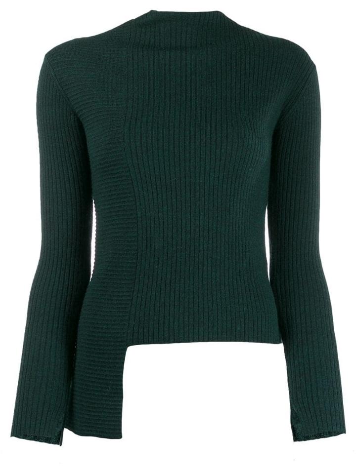 Enföld Asymmetric Hem Knit Top - Green