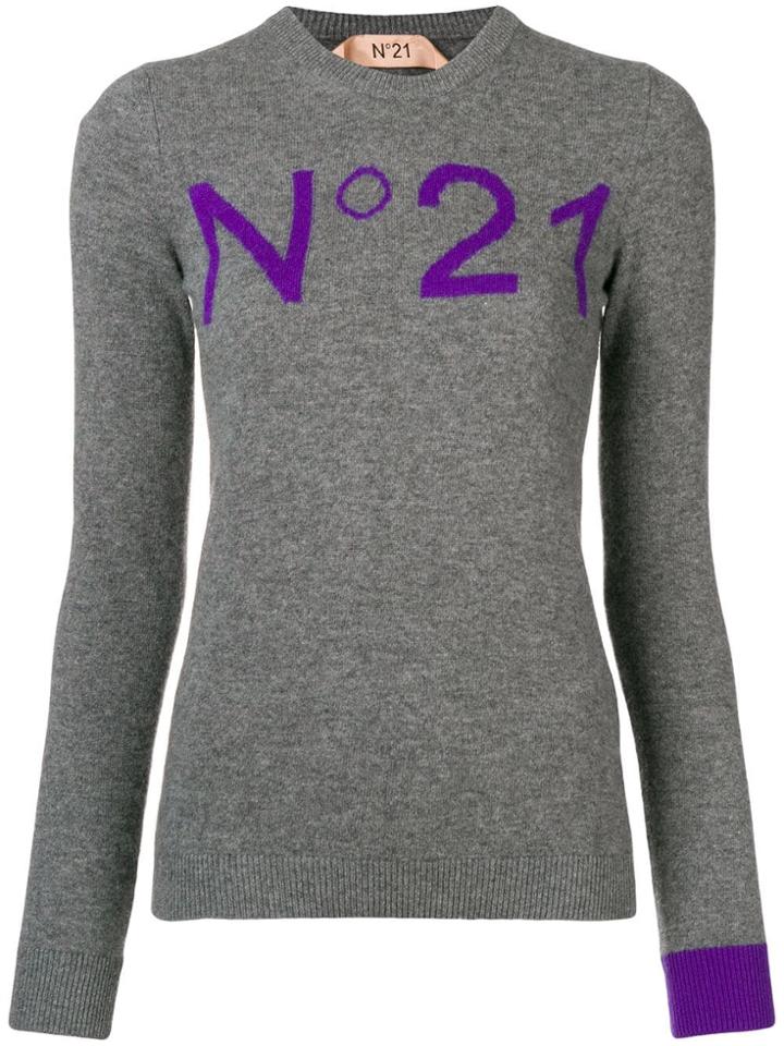 No21 Intarsia Logo Jumper - Grey