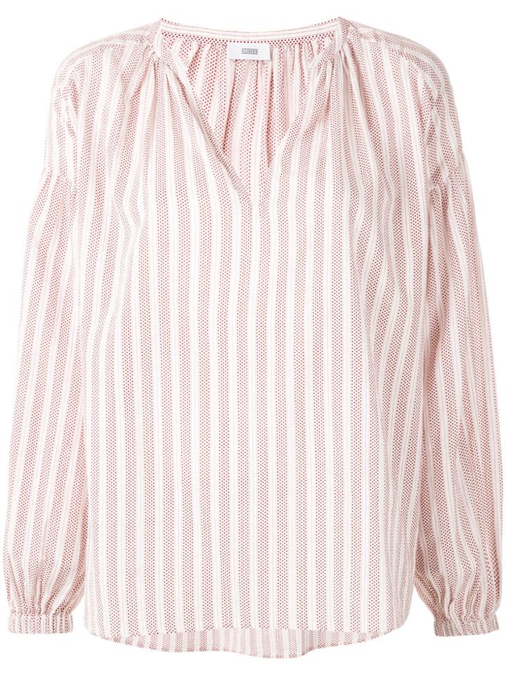 Closed Striped V-neck Blouse - White
