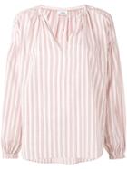 Closed Striped V-neck Blouse - White